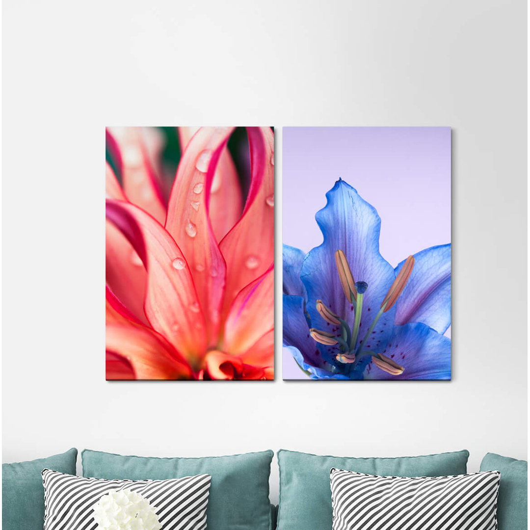 2-tlg. Leinwandbilder-Set - Grafikdruck „Flowers Blossoms Summer Water Colourful”