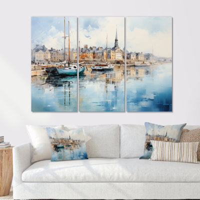 Normandie French Port Landscape - France Canvas Wall Art Set