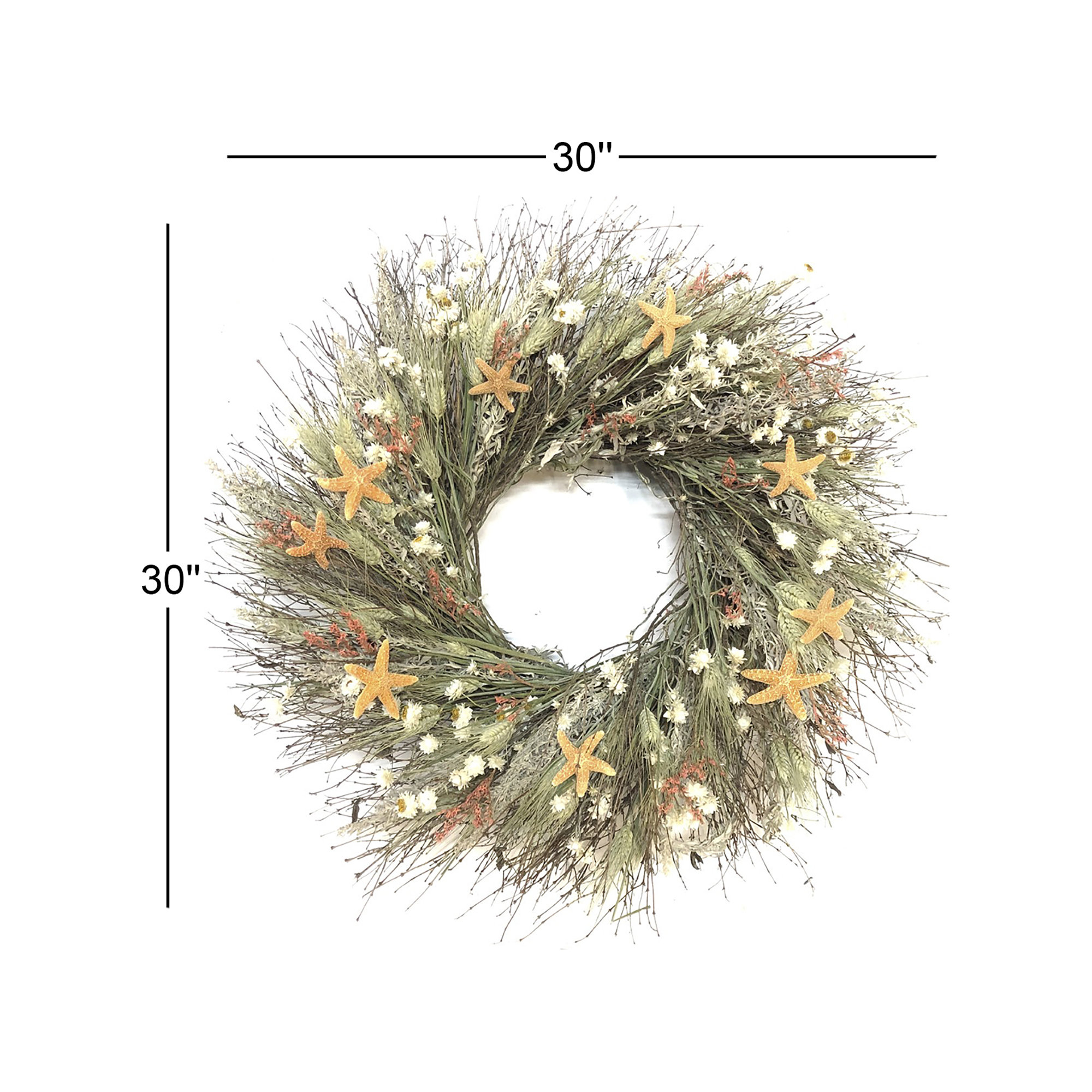 Handcrafted Dried Mixed Assortment Wreath, 30" H x 30" W x 6" D