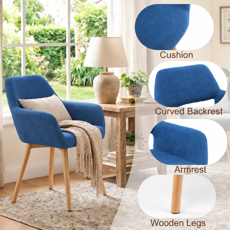 Chaise avec accoudoirs rembourrée Philodendron, Bleu