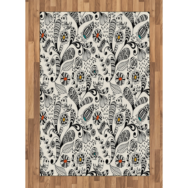 Floral High Density Long Fiber Poly Threads Decorative Area Rug Carpet, Rectangle 4' x 5'8"