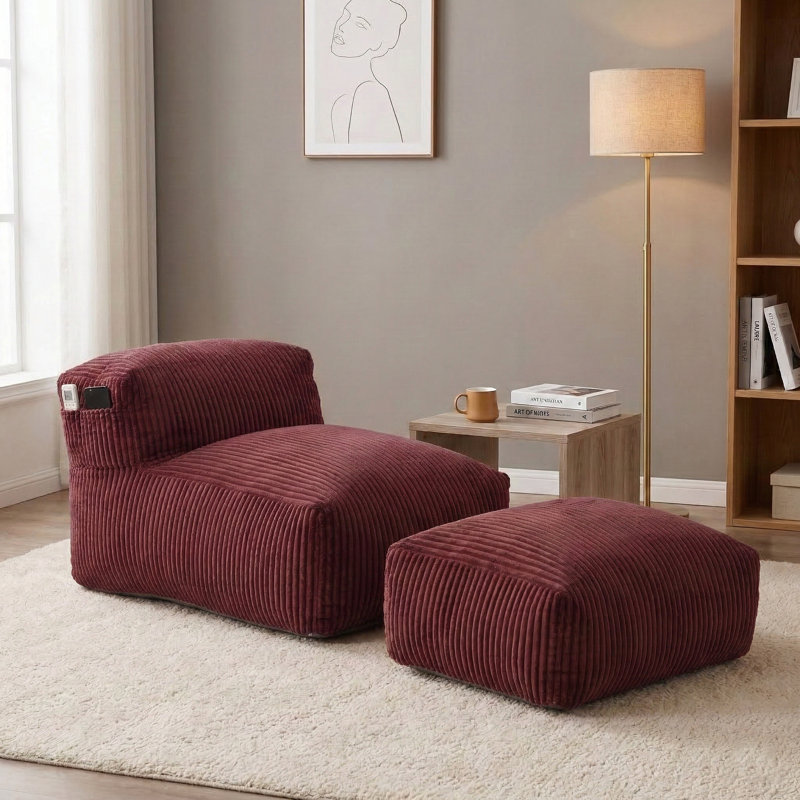 Chaise longue avec repose-pieds Corduroy Cloud, Rouge