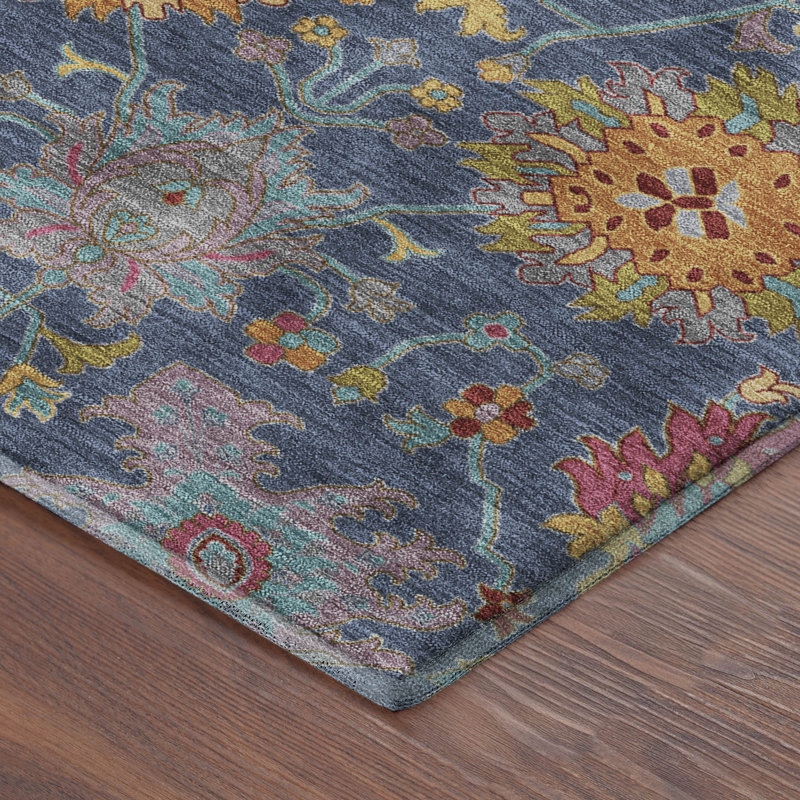Tapis damassé de qualité supérieure Mayfield AMF2288, 1 pi 8 po x 2 pi 6 po, Marine