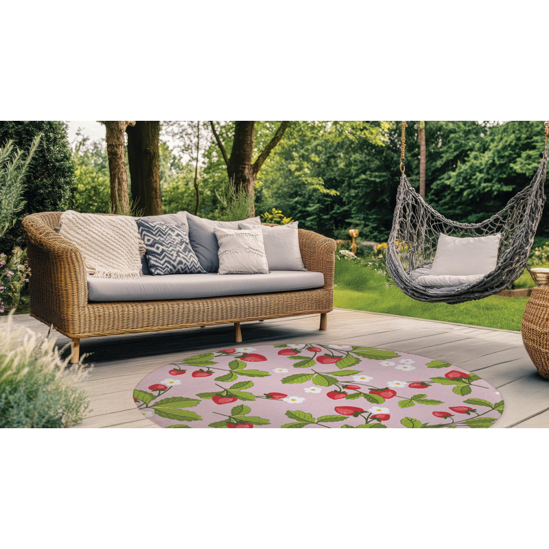 Tapis d'extérieur Strawberries, Rond 5 pi