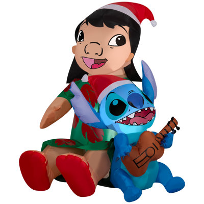 Christmas Inflatable Lilo and Stitch in Santa Hats