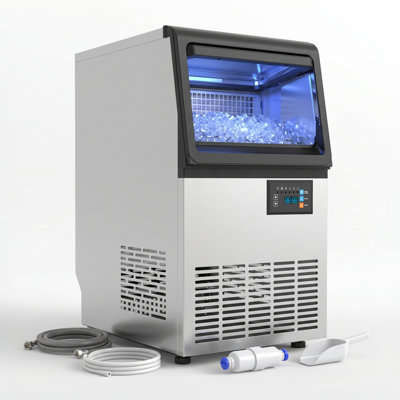 13.78 in. Freestanding Commercial Ice Maker with 100 lbs. Daily Ice Production, 30 lbs. Storage Bin, Full-Size Cube Ice and Self-Cleaning Function