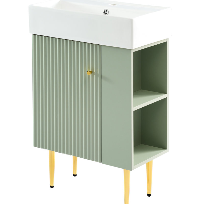 Meuble-lavabo de 21,6 po, durable, portes à fermeture douce, 28,41 lb, rangement latéral ouvert pour une intégrité structurelle ordonnée, gestion de l'espace