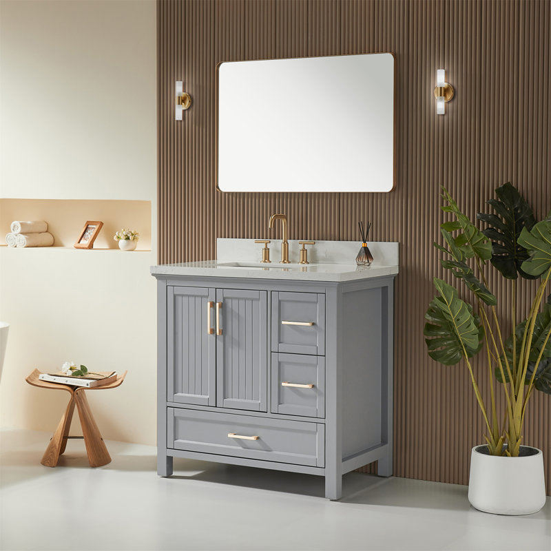 Ensemble de meuble-lavabo autoportant 36 po avec 2 poignées entièrement assemblé