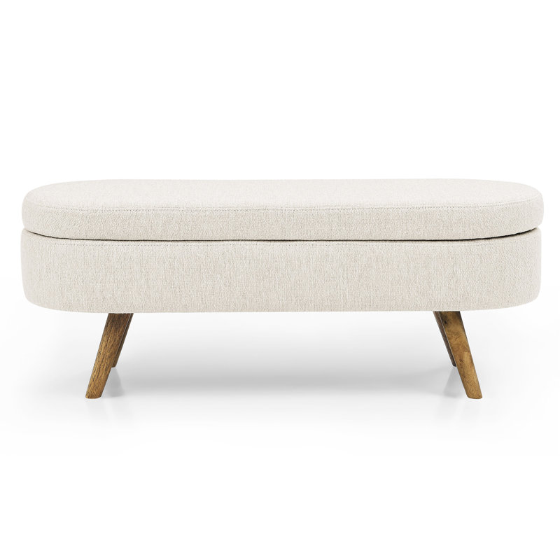 Iriyana Upholstered Ottoman with Soft-Close Lid, Easy Maintenance Fabric Storage Ottoman, Beige