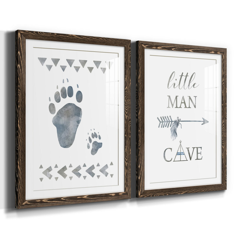 Little Man Cave Paws - 2 pièces, H 31,5 po x l 47 po x P 1,5 po, Papier, cadre noyer, Blanc