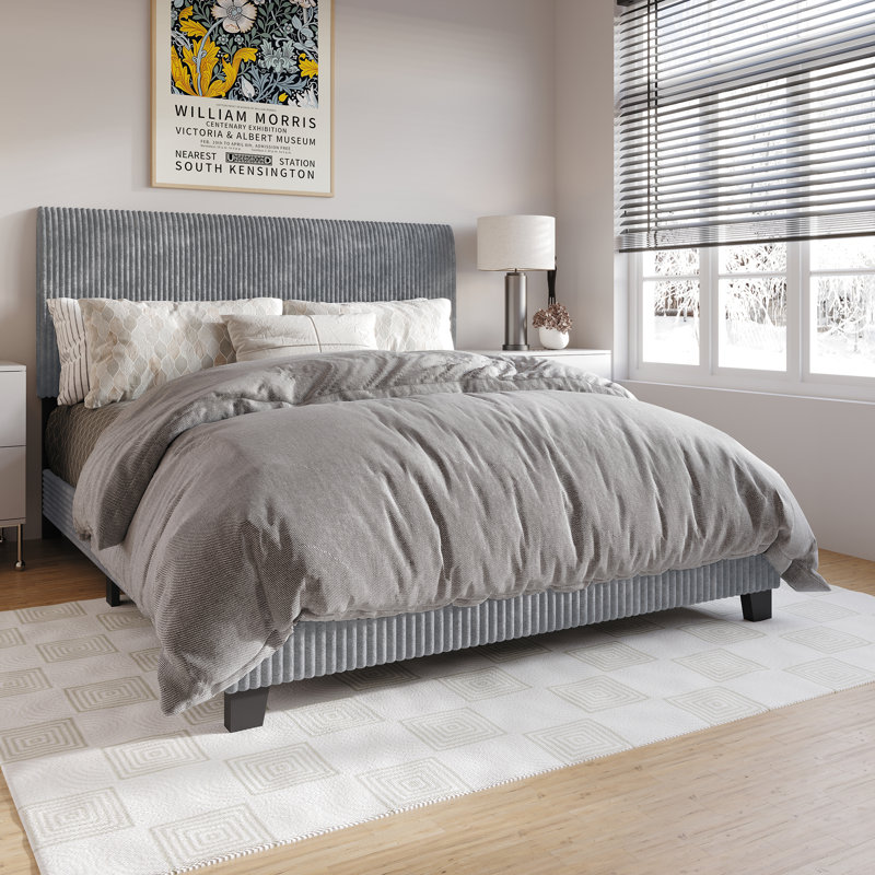 Lit tapissier en velours Pravesh, Grand, Gris