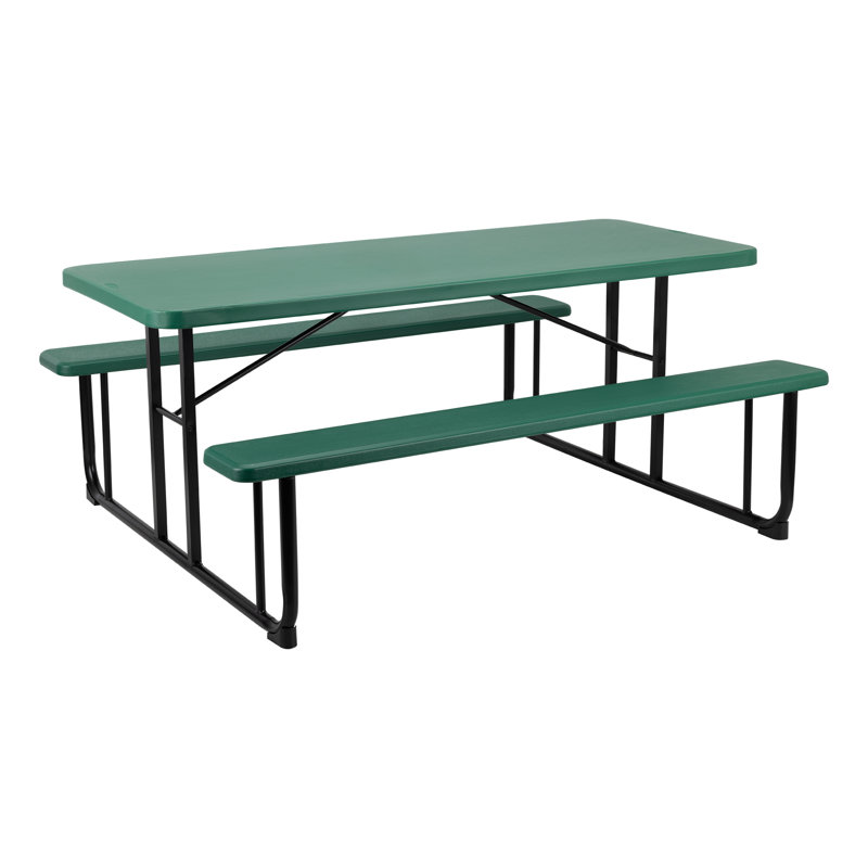 Rectangular Blow-Molded Plastic Outdoor Picnic Table with Benches