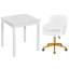 Ensemble de bureau et chaise pour bureau à domicile, bureau d'ordinateur carré blanc avec ensemble de chaises de bureau rembourrées, bureau d'ordinateur personnel et ensemble de chaise de travail pivotant à hauteur réglable, ensemble de fauteuil de coiffeuse en velours / polyuréthane, ensemble de mobilier de poste de travail multi-paquets