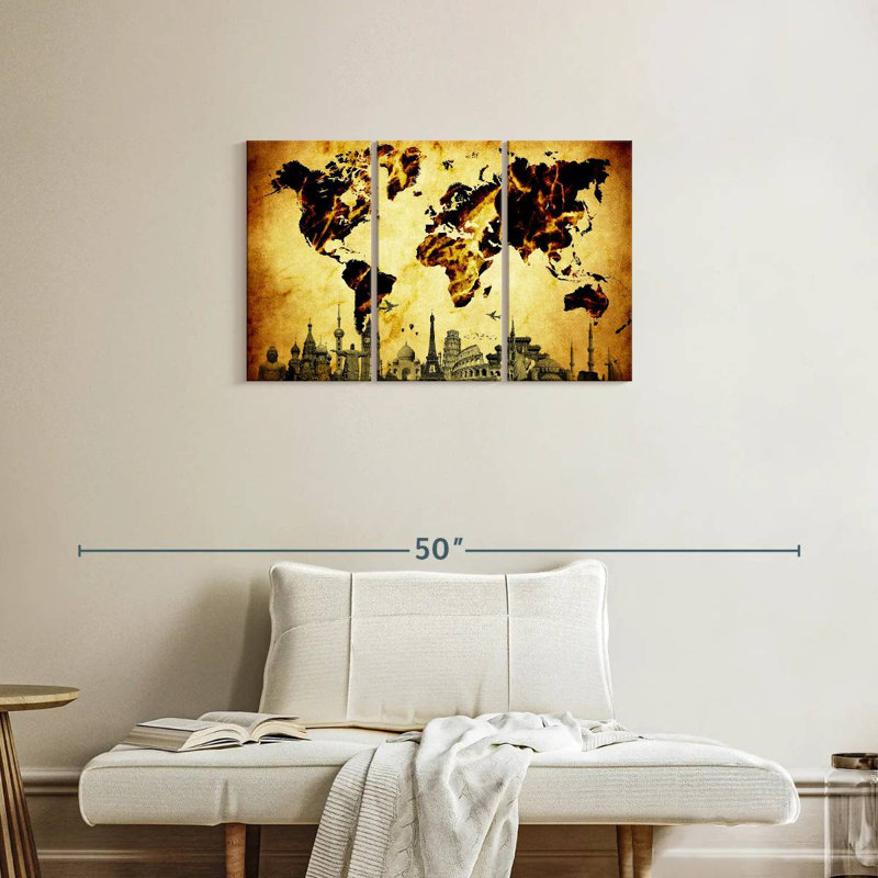 Aliaz Fiery Amber World Map, 20" H x 33" W
