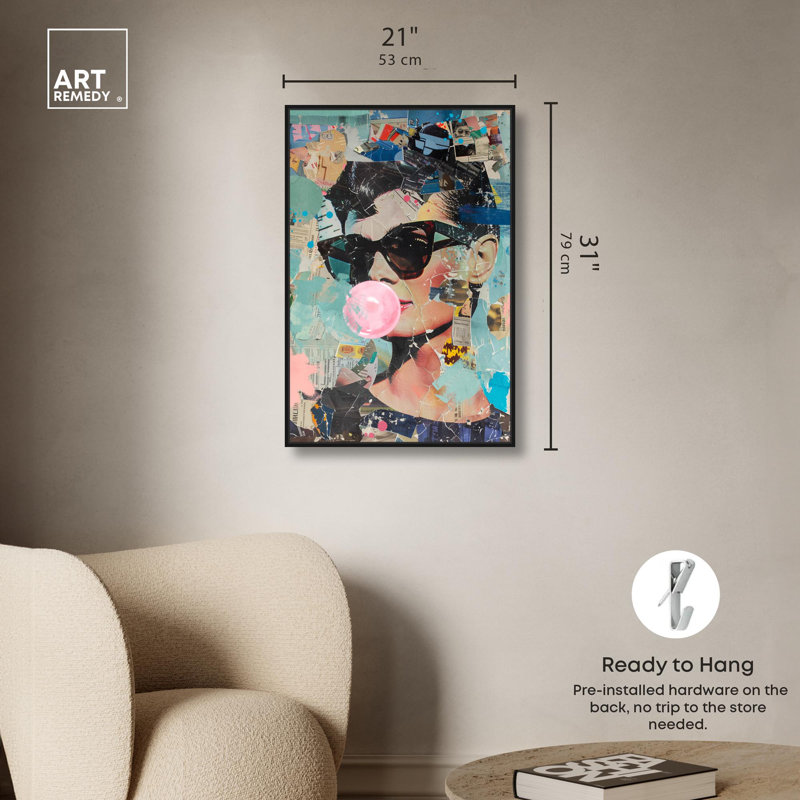 «Stylish Collage Icon Canvas Retro Glam Art Prints» par Art Remedy, Cadre noir, H 16 po x l 11 po