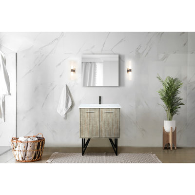 30 In. Wide Rustic Bath Vanity With White Quartz Top, Metal Faucet And 28 Searing Mirror W X 20 D For Bathroom, Captivating