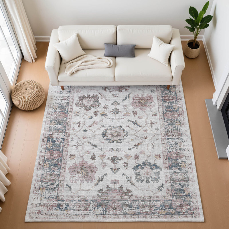 Premium Machine Washable Pirtle Border Rug, Rectangle 10' x 14'