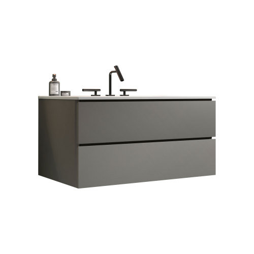 Meuble-lavabo flottant mural 36 po, meuble-lavabo moderne à optimisation d'espace avec lavabo en céramique intégré, pré-assemblé avec trous de robinet pré-percés