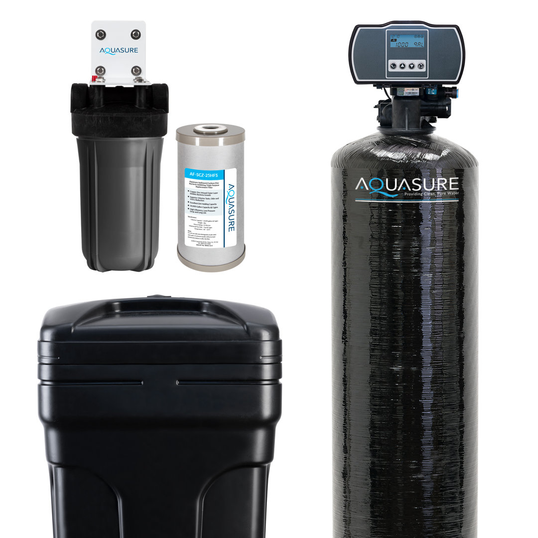 Aquasure Harmony Series 70,000 Grains Whole House Water Softener Bundle With Triple Purpose Pre-Filter For 4-6 Bathrooms (AS-HS70SCZ) Aquasure