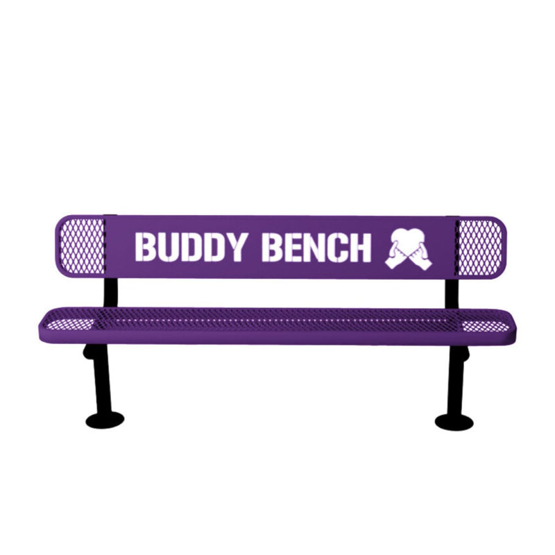 Buddy Bench, Black, Expanded, 6Ft, With Back, Surface, 6ft Buddy Bench Surface, Expanded, Textured Purple