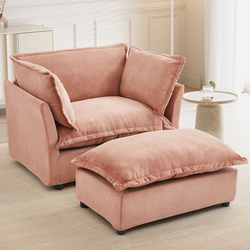 Chenille rembourrée rose avec siège mobile de 39,8 po, coussins latéraux confortables, convient aux coussins de confort de salon, aux petites pièces