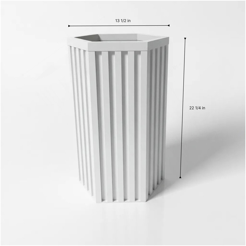 Hexagon Column Planter MD - White, White, 22.25" H x 11.75" W x 13.5" D