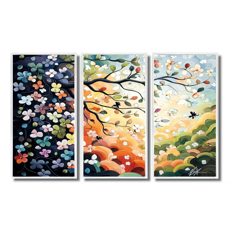 «Whispering Tradition Of Flower», impression d'art mural asiatique, H 32 po x l 48 po, Reproduction avec cadre flottant