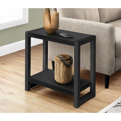Table d'appoint, côté, bout, étroit, petit, 2 niveaux, stratifié noir, métal noir, contemporain, moderne