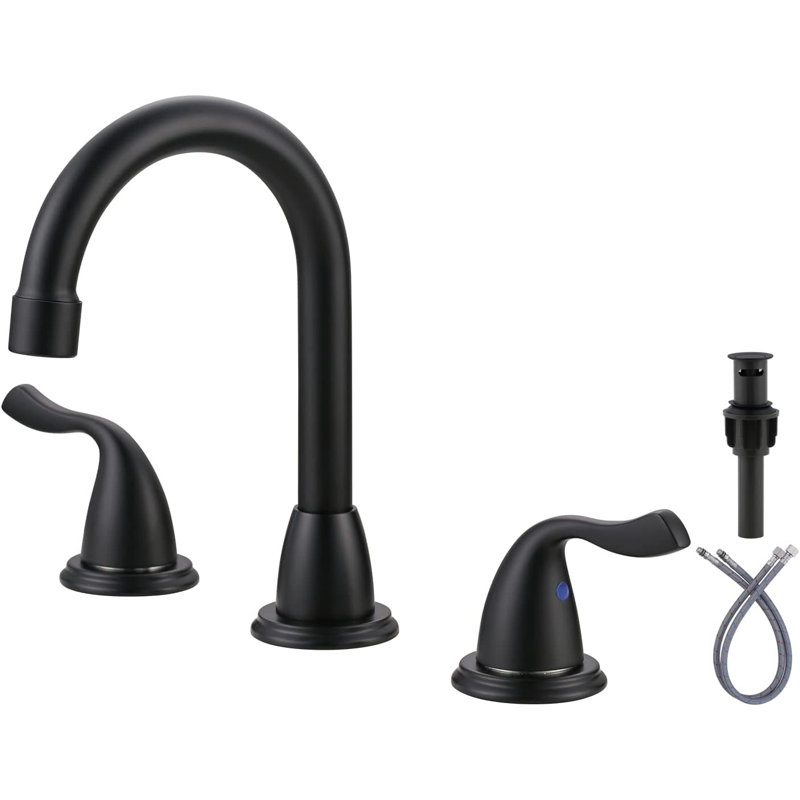 2-handle Bathroom Faucet with Drain Assembly, Matte Black
