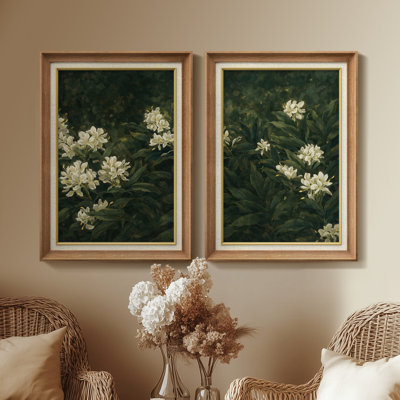 «Dark Green Floral Garden», ensemble de 2 reproductions d'art encadrées sur papier 26 po x 36 po
