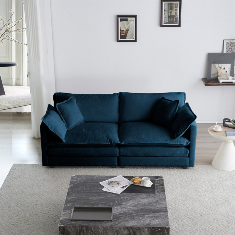 Canapé moderne en tissu pour causeuse pour le salon, canapé 2 places à assise profonde de grande taille avec 4 coussins, Blue