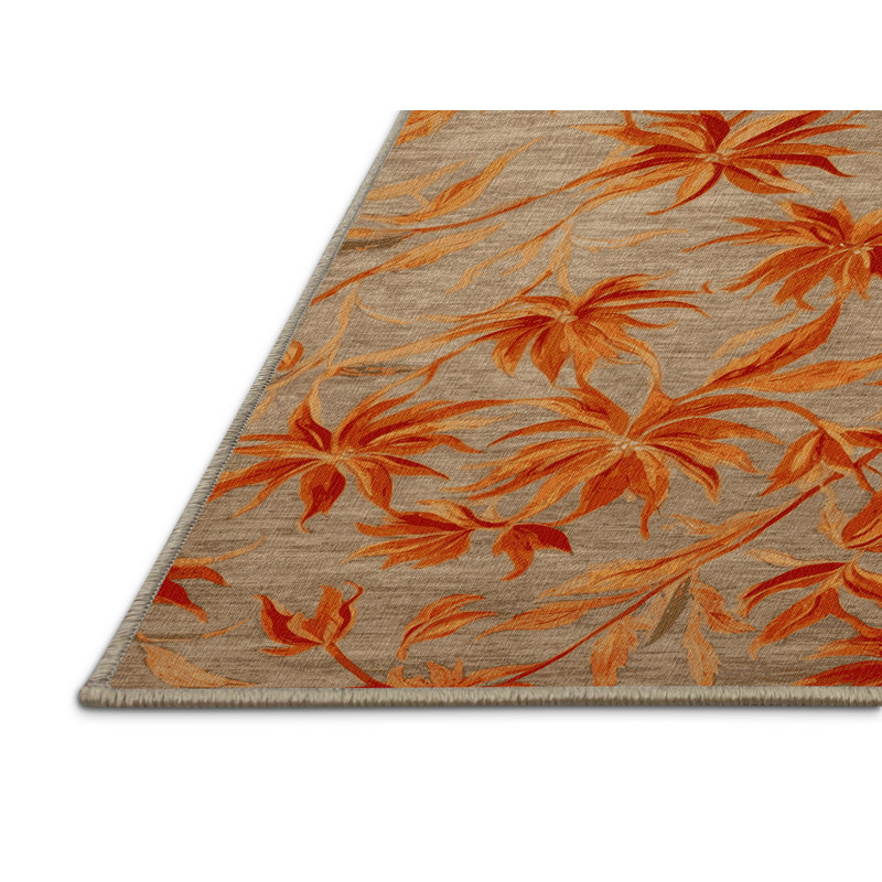 Tapis botanique beige lavable à la machine, Rectangle 5 pi x 8 pi