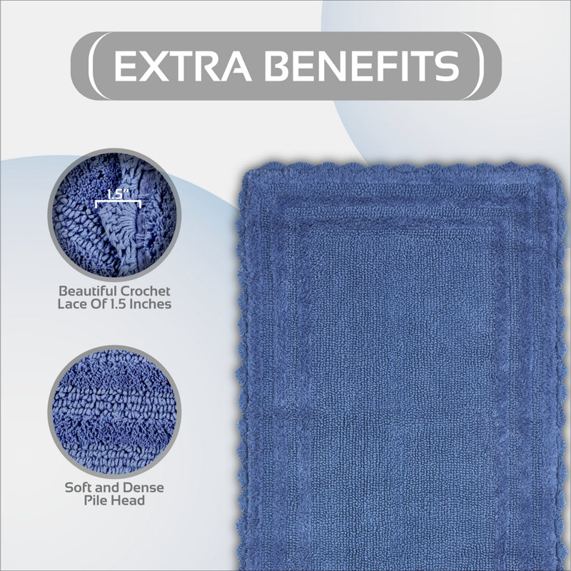 Rasika 100% Cotton Tufted Reversible Bathroom Rug, Super Absorbent and Extra Soft Machine Washable Bath Rug Ideal for Shower and Tub Areas