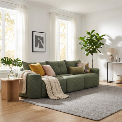 109" Modern Chenille Sofa, Large 3-Seater Cloud Couch with Thickened Armrests, Deep Seating Design, No Assembly Required, Plush Upholstered Living Room Sofa for Apartment, Bedroom
