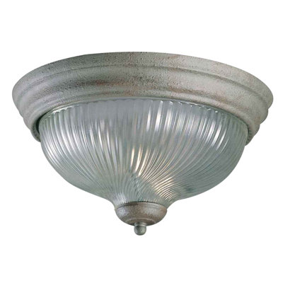 3-Light Indoor 15"W Platinum Rust Simple Round Flush Mount with Clear Ribbed Glass Bowl Shade
