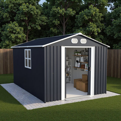 Campcraft 8x12 Ft Metal Shed: Sturdy Frame, Lockable Door, Ideal For Garden/backyard Storage.