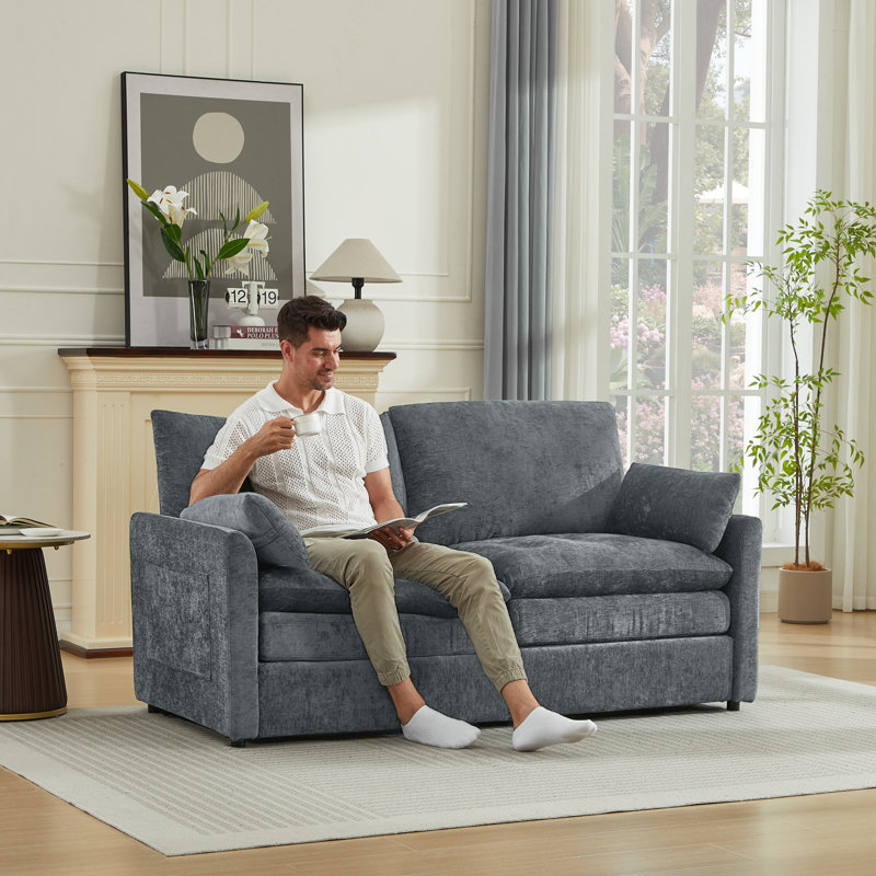 Drago 58'' Modern Square Arm Loveseat Sofa, Gray