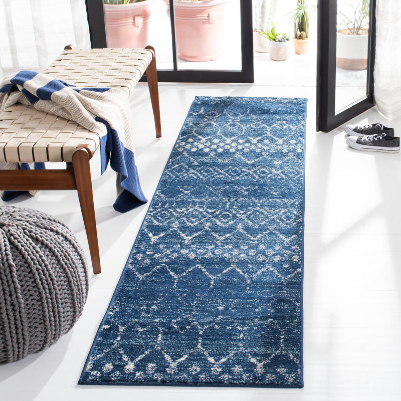 Tapis bleu / ivoire Peabody Southwestern, Tapis de couloir 2 pi x 9 pi