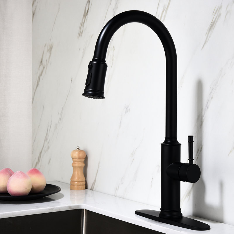 Matte Black Stainless Steel Pull Out Kitchen Faucet With 360 Rotating High Nozzle, Single Lever For Water Control, Rust Finish, Aerators A Soft And Splash- Experience Featuring , Management,