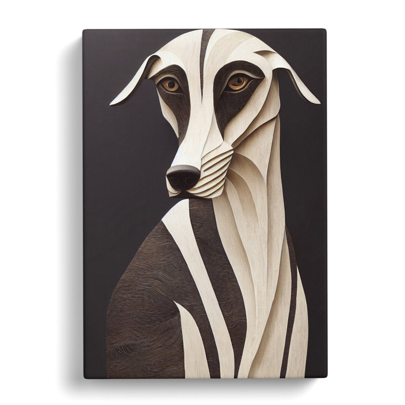 Greyhound Wood Carving - Wrapped Canvas, 76cm H x 50cm W x 3cm D