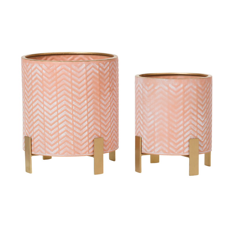 Candiace Bohemian Indoor Metal Pot Planter 4-Leg Metal Base - Set