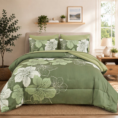 7 Piece Floral Comforter Set Soft Microfiber Bedding Set with Sheets for All Seasons