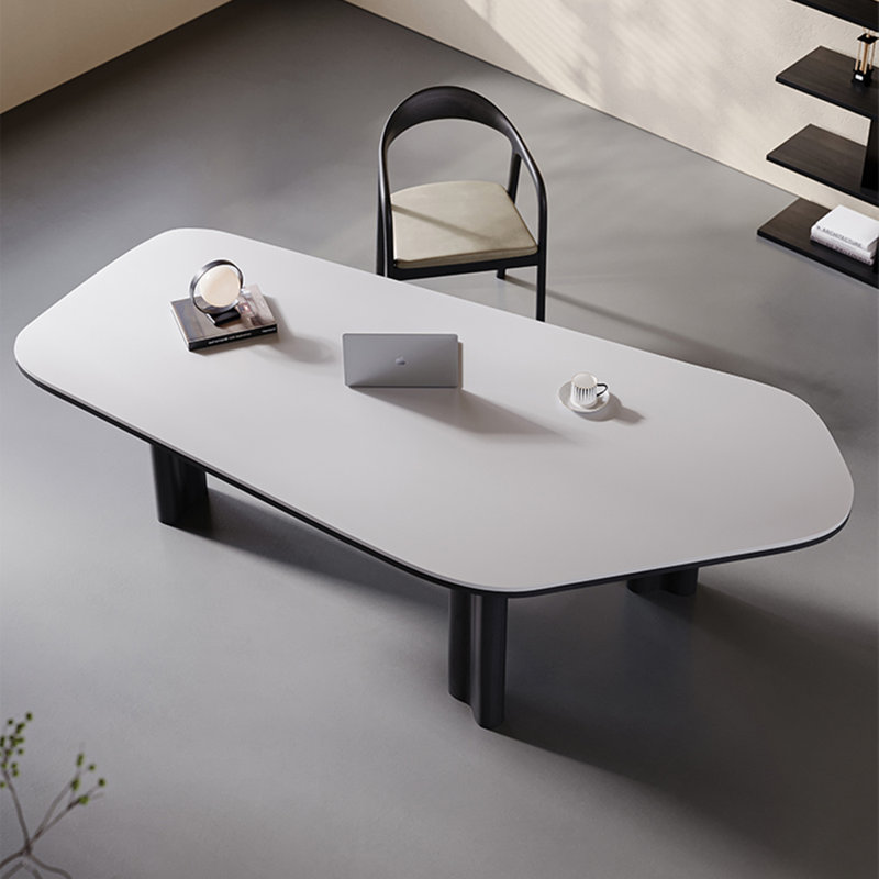 Table de salle à manger blanche en bois massif et en pierre frittée, H 29,53 po x L 55,12 po x l 31,5 po