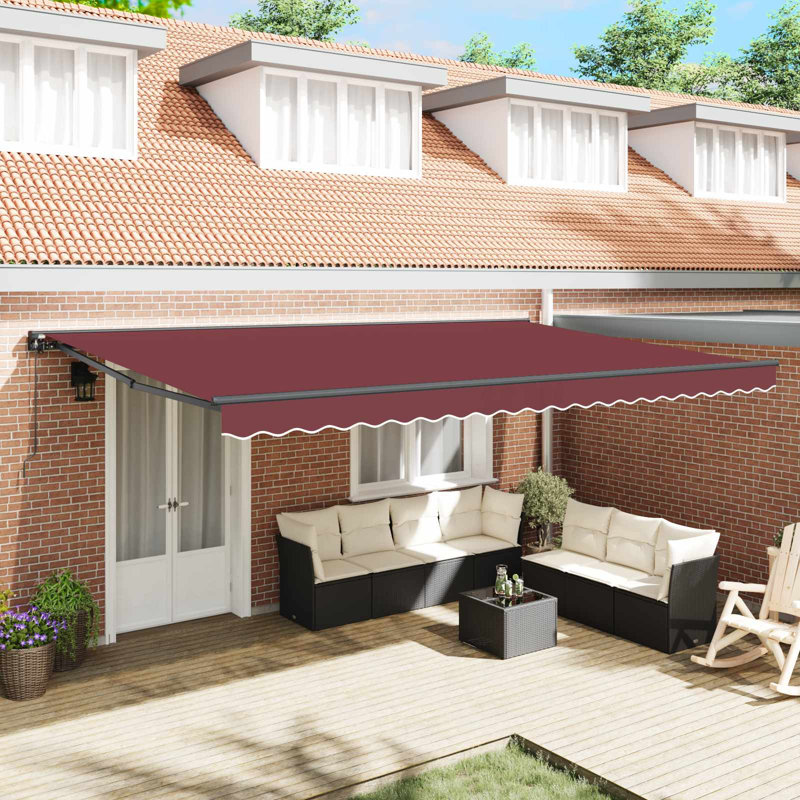 VidaXL Polyester Cover Retractable Patio Awning, 165cm H x 500cm W x 300cm D, Burgundy/Black