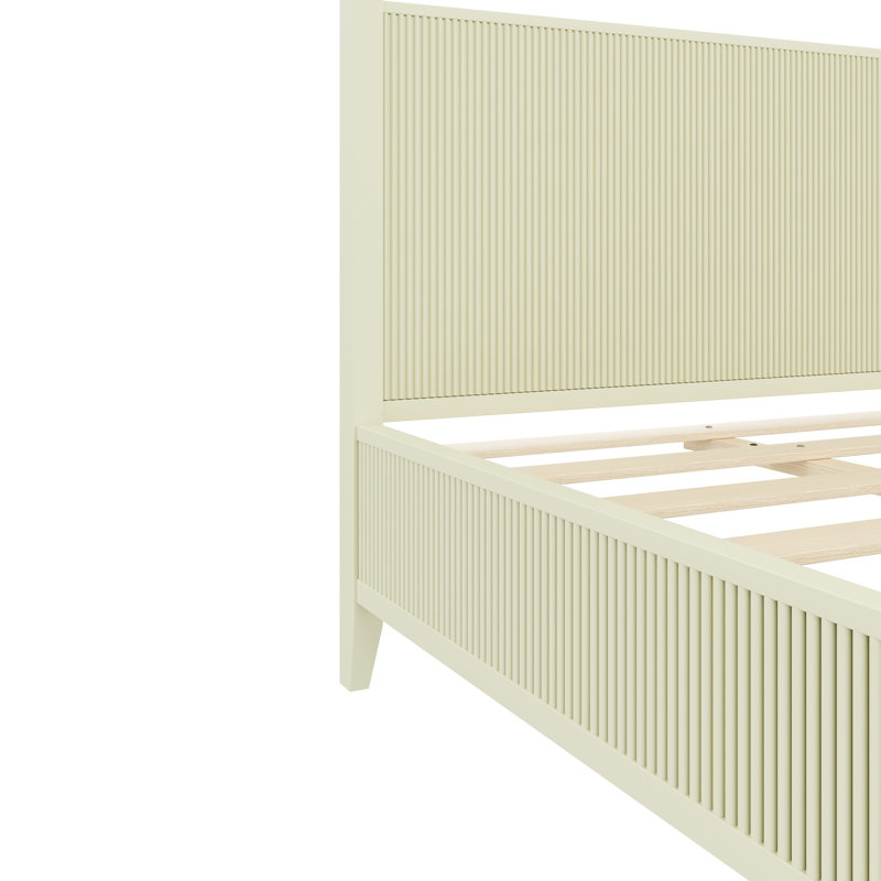 Lit plateforme à baldaquin en bois avec lattes de support, beige, King