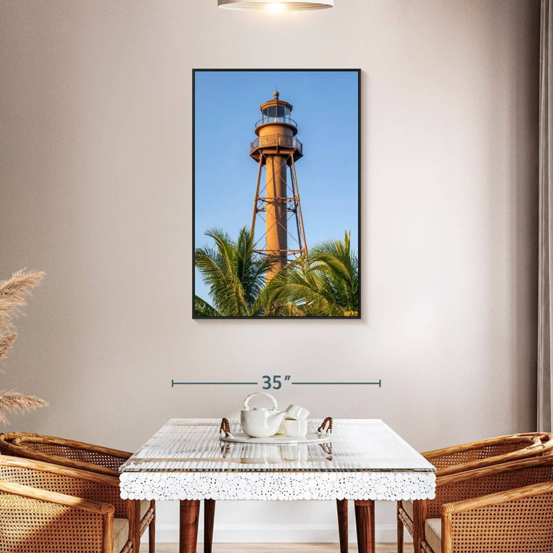 Phare de Sanibel Island, 29 po x 43 po, Cadre flottant noir