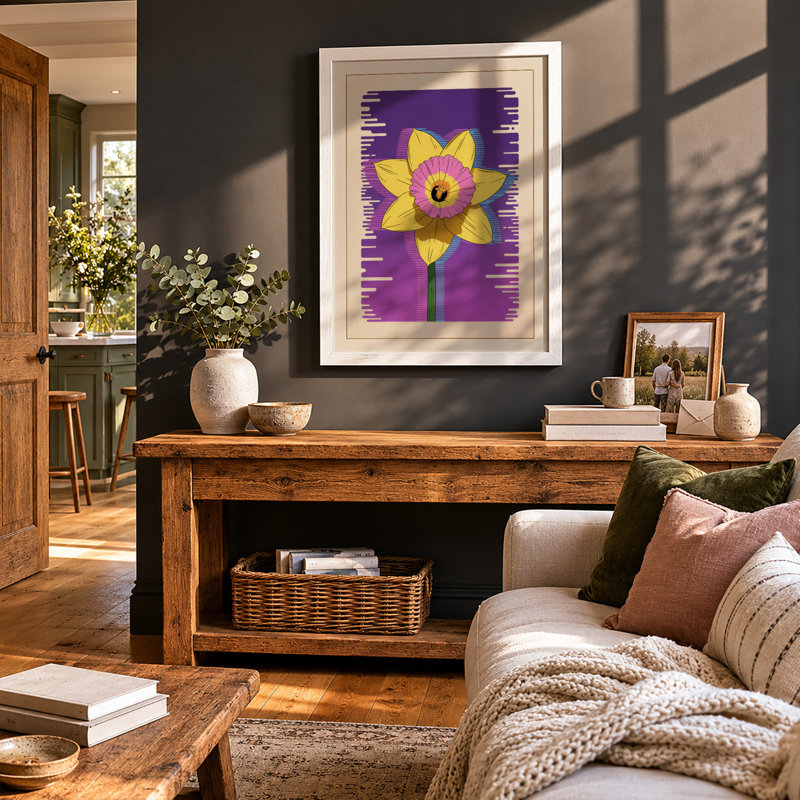 Cheerful Daffodil Botanical - Framed Print, A1 - 84.1 x 59.4 cm, White