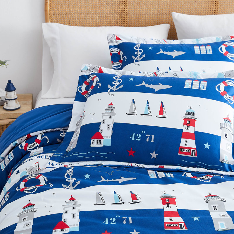 Ensemble de housse de couette Atlantic, Housse de couette pour grand lit et 2 taies décor