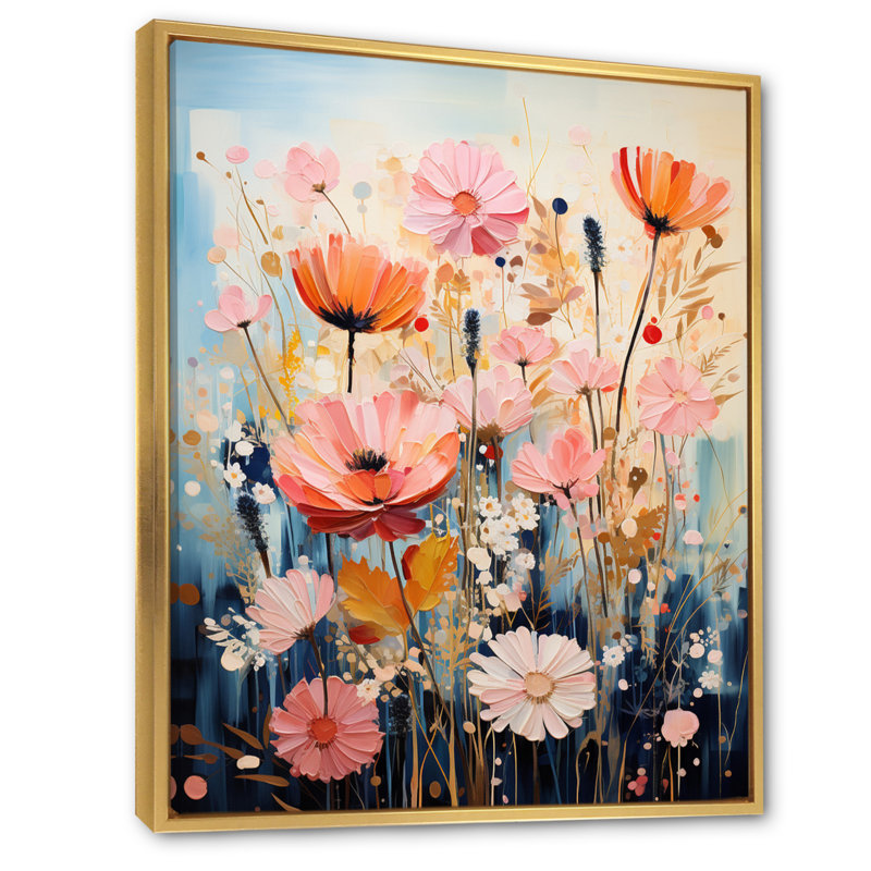 Multicoloured Flowers Collage I - Floral Canvas Wall Art, H 20 po x l 12 po x P 1 po, Cadre flottant doré