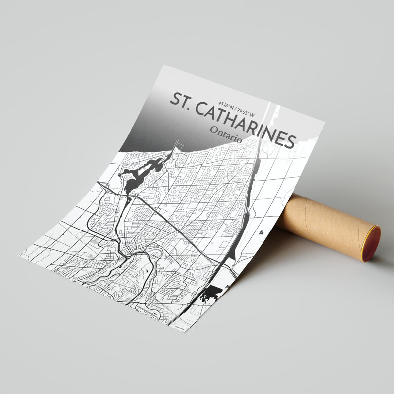 St. Catharines City Map, impression, Noir / blanc, H 24 po x l 18 po